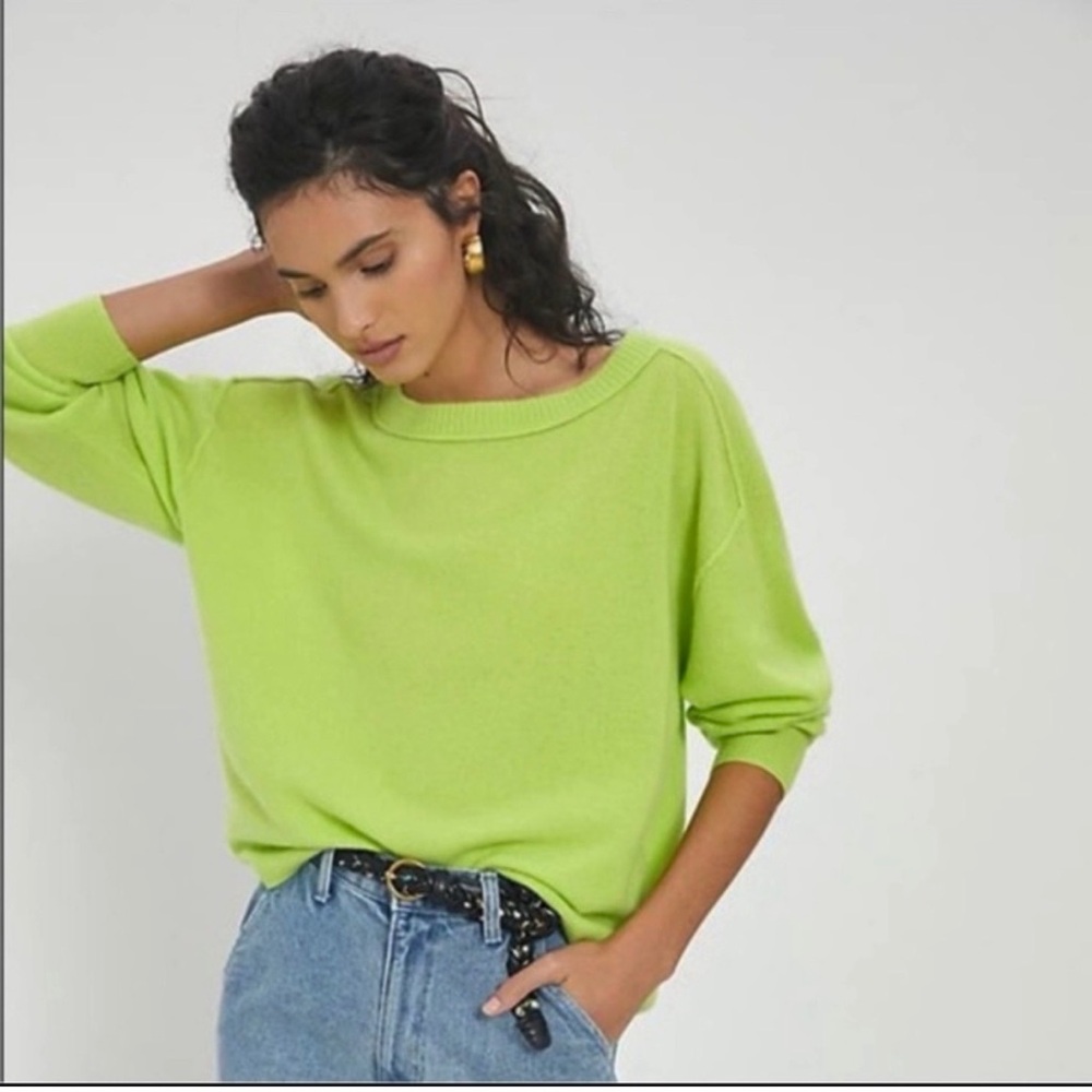 Pilcro Anthropologie Emmilene Cashmere Pullover Sweater Chartreuse Green Size S